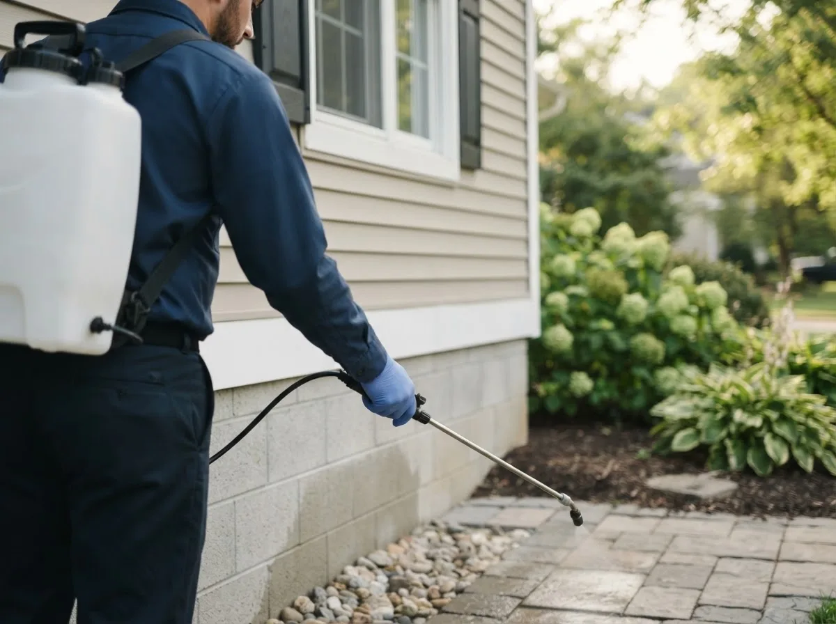 Pest control technician inspecting a home in Euclid, MN